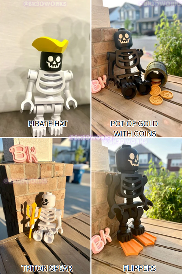 3D Printed Skeleton ACCESSORIES for Brick Figurines: Customize Mega Minifigures