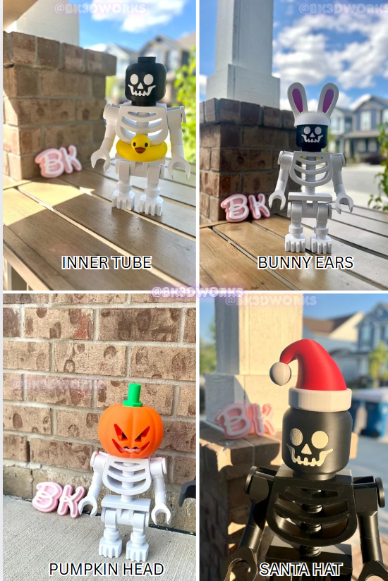 3D Printed Skeleton ACCESSORIES for Brick Figurines: Customize Mega Minifigures
