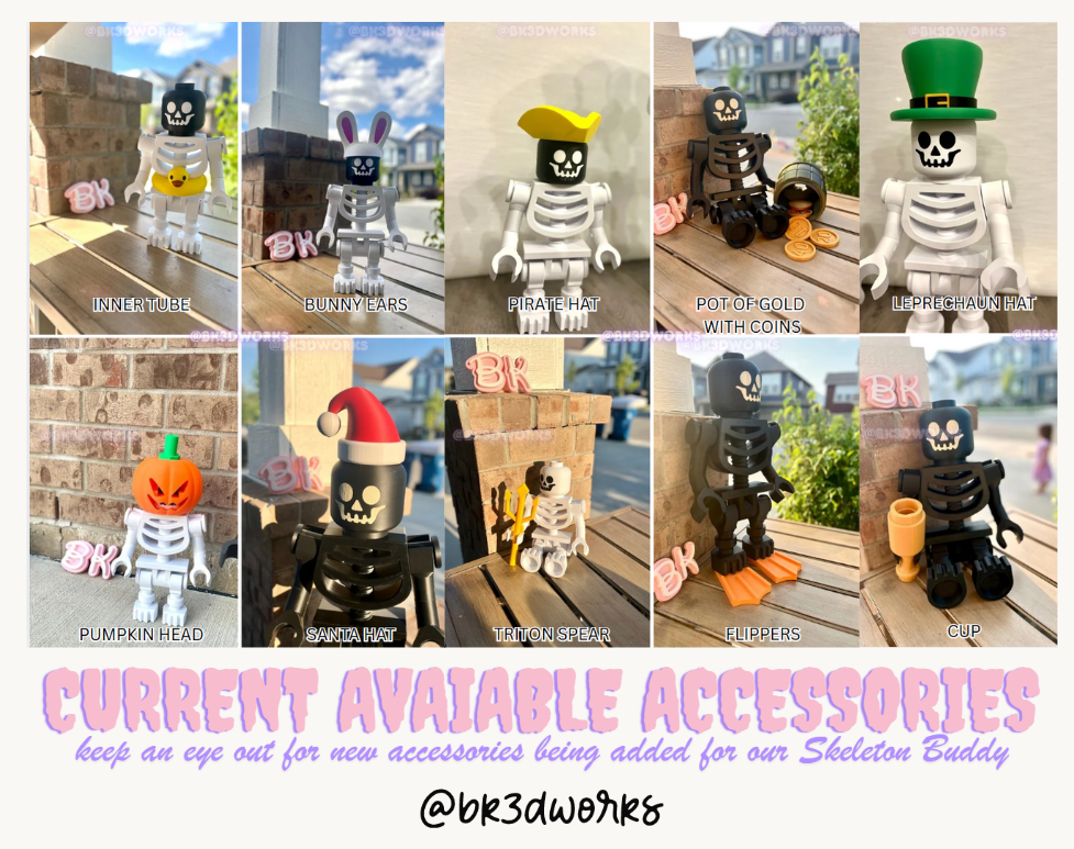 3D Printed Skeleton ACCESSORIES for Brick Figurines: Customize Mega Minifigures