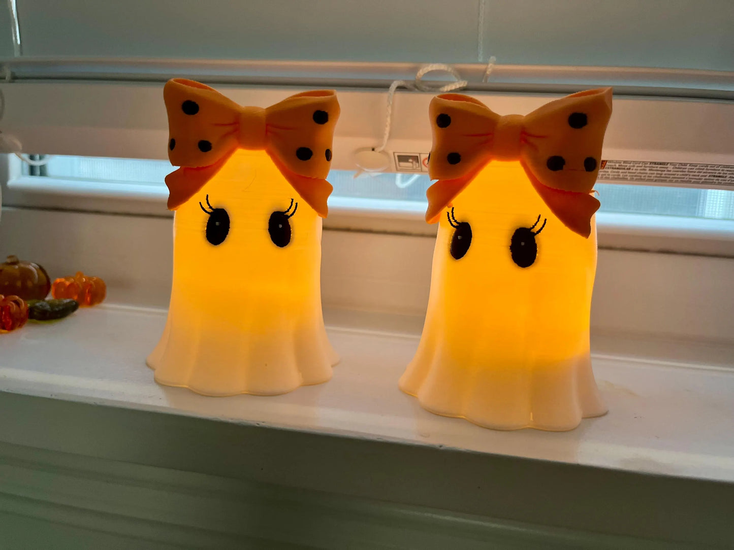 Customizable 3D Printed Halloween Girly Ghost Tea Light Holder with Bow