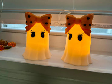 Customizable 3D Printed Halloween Girly Ghost Tea Light Holder with Bow