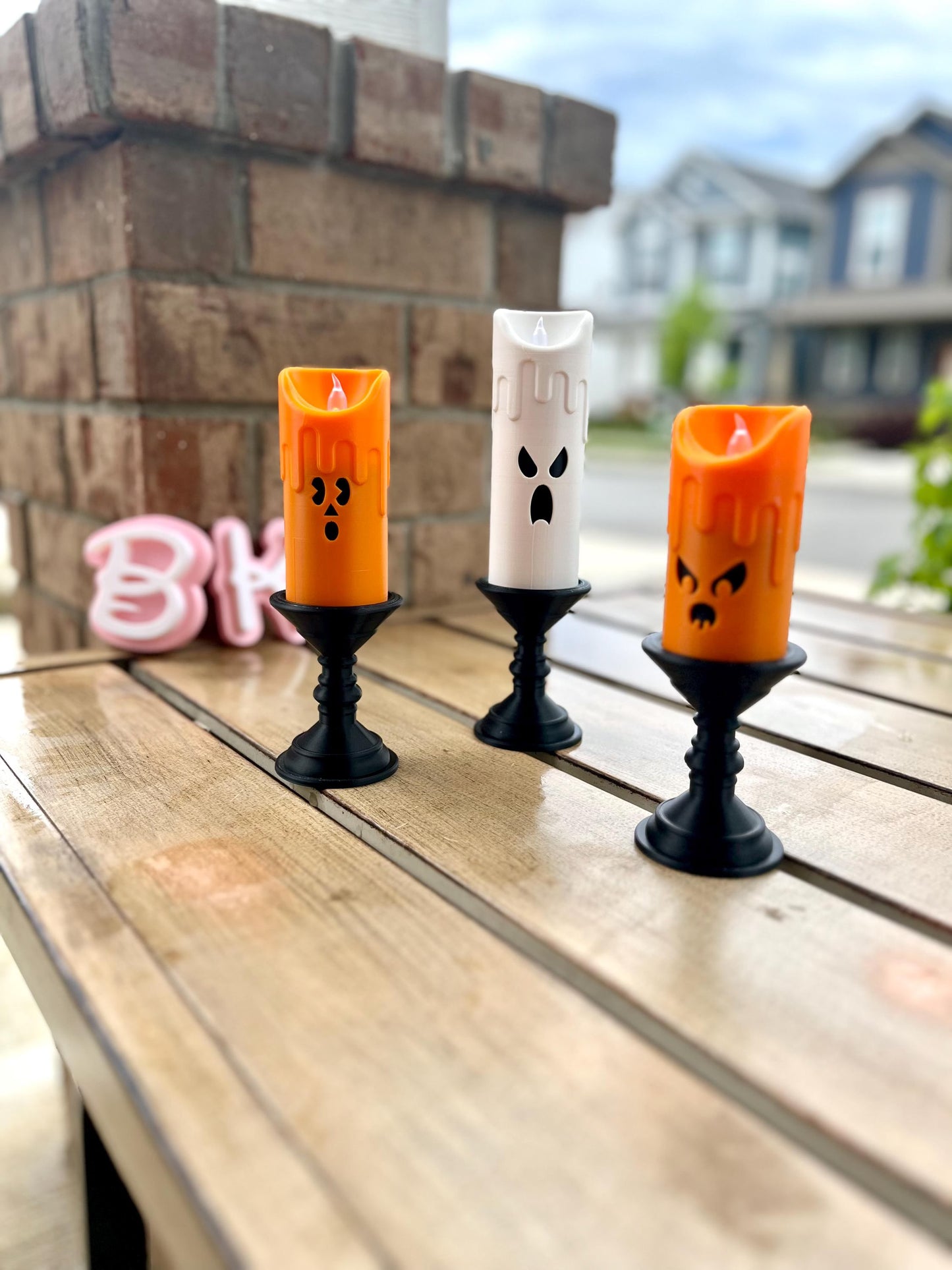 Spooky Halloween 3D Printed Faux Candle Set with LED Tealights - Boo Ghost Decorations