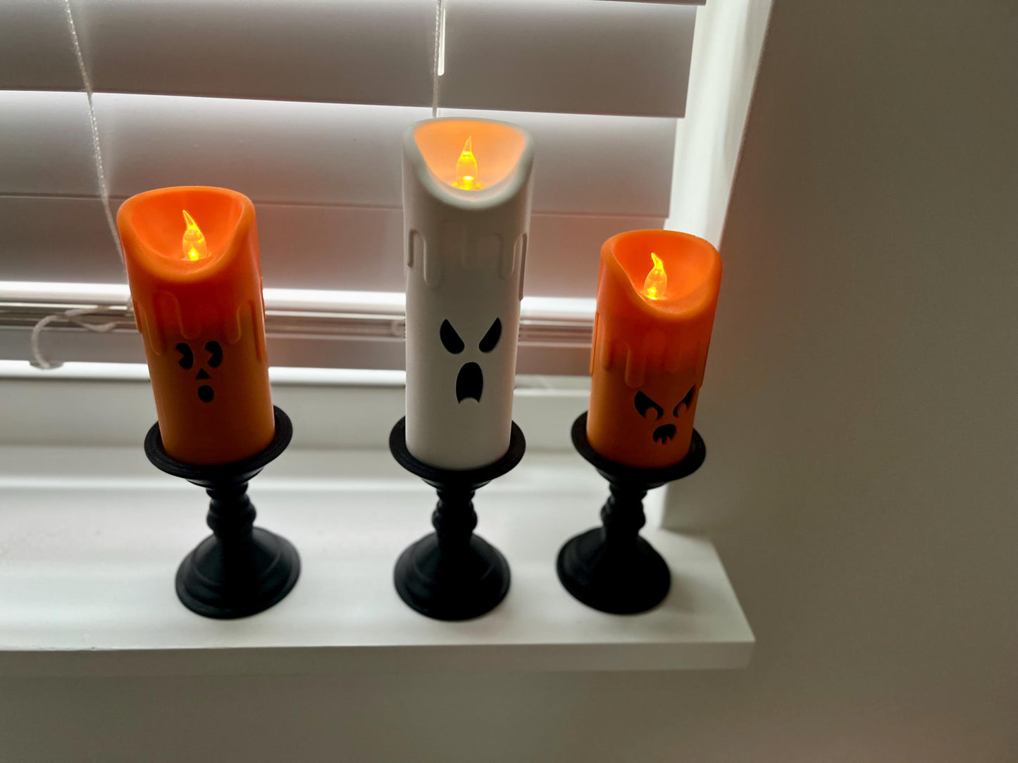 Spooky Halloween 3D Printed Faux Candle Set with LED Tealights - Boo Ghost Decorations