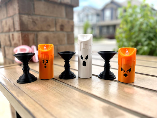 Spooky Halloween 3D Printed Faux Candle Set with LED Tealights - Boo Ghost Decorations