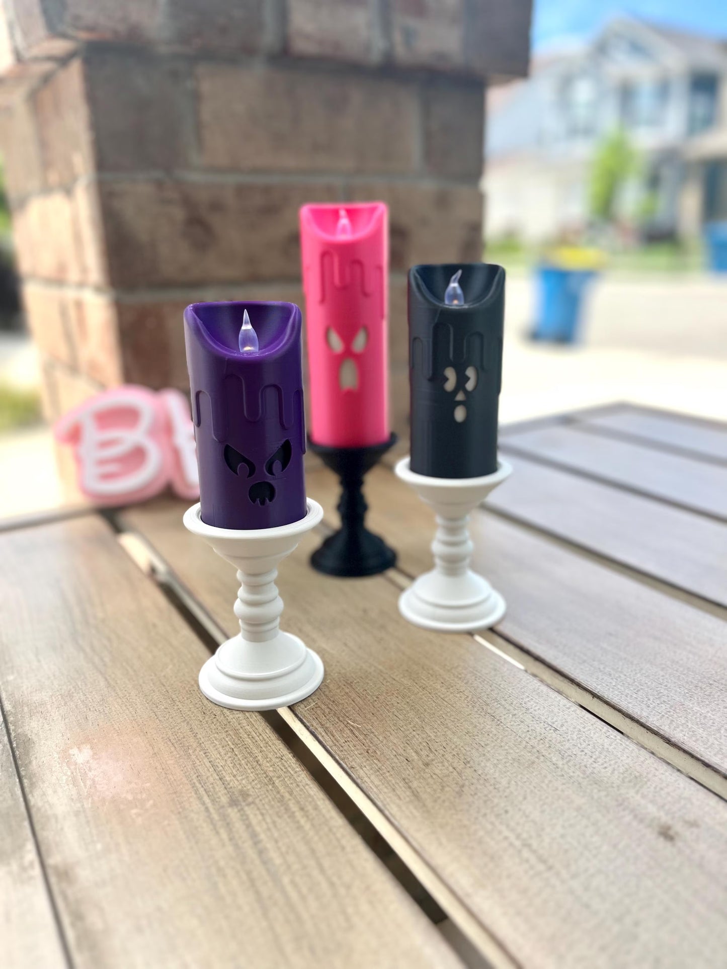 Spooky Halloween 3D Printed Faux Candle Set with LED Tealights - Boo Ghost Decorations