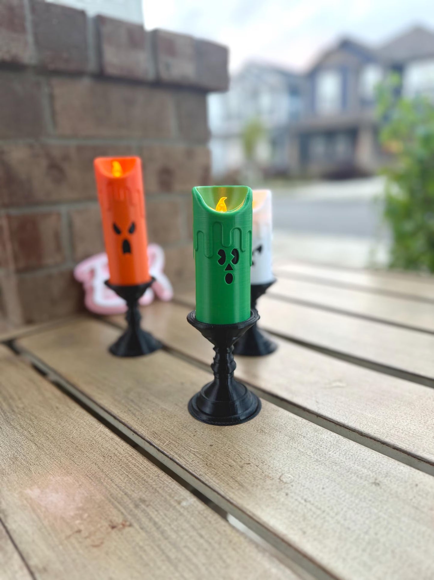 Spooky Halloween 3D Printed Faux Candle Set with LED Tealights - Boo Ghost Decorations