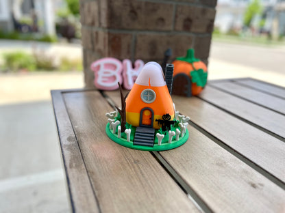 Spooky Halloween Fairy House: Cracked Candy Corn Miniature for Haunted Village Decor