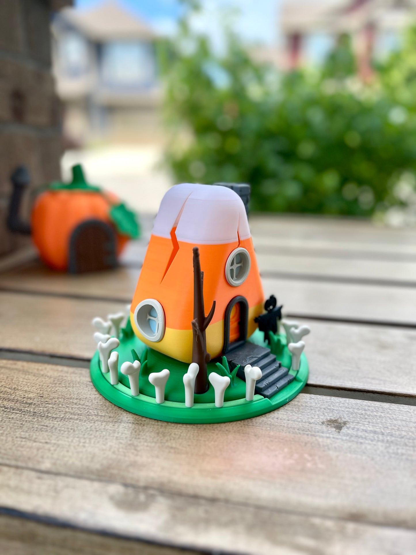 Spooky Halloween Fairy House: Cracked Candy Corn Miniature for Haunted Village Decor