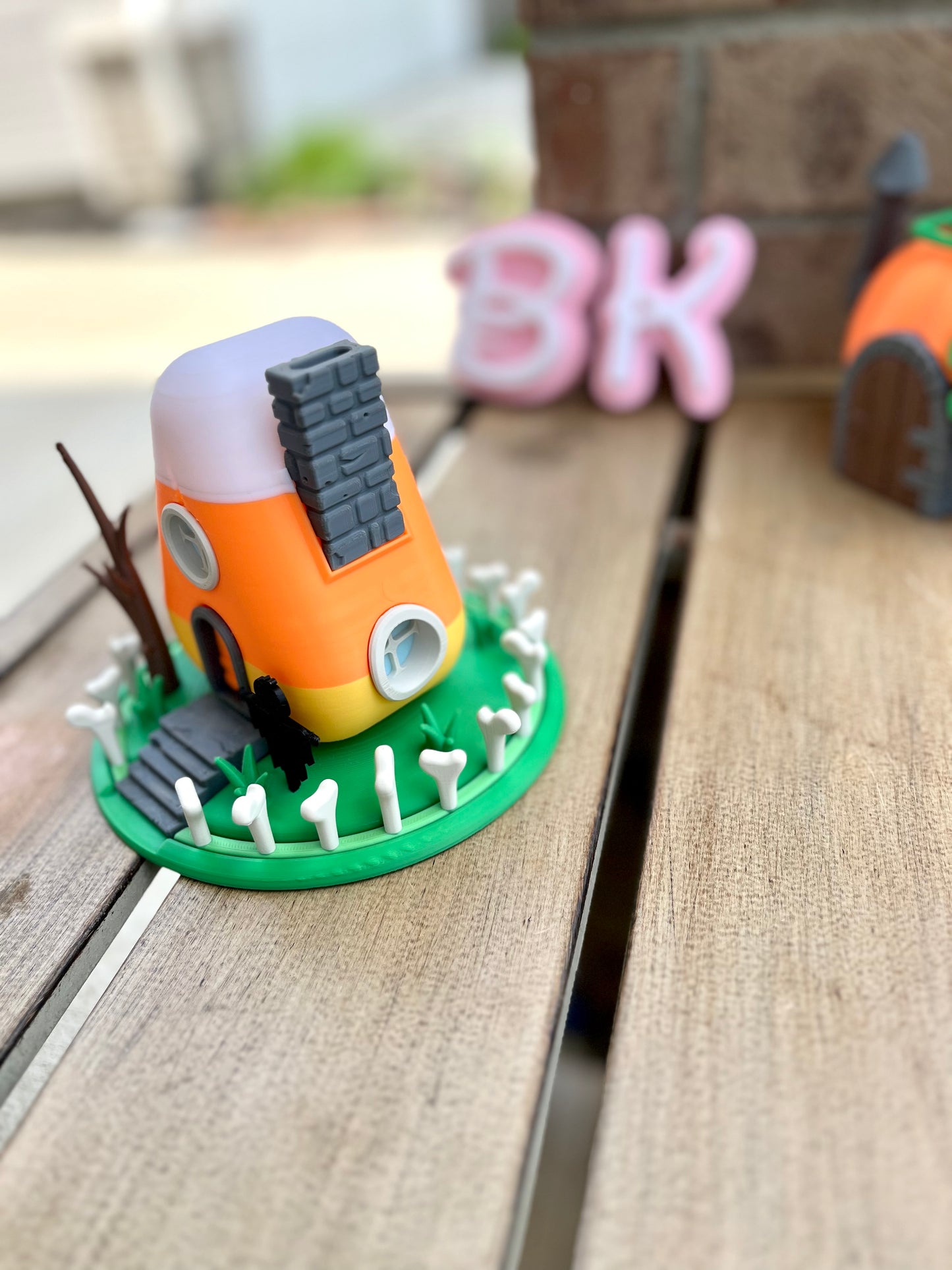 Spooky Halloween Fairy House: Cracked Candy Corn Miniature for Haunted Village Decor