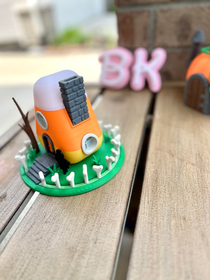 Spooky Halloween Fairy House: Cracked Candy Corn Miniature for Haunted Village Decor