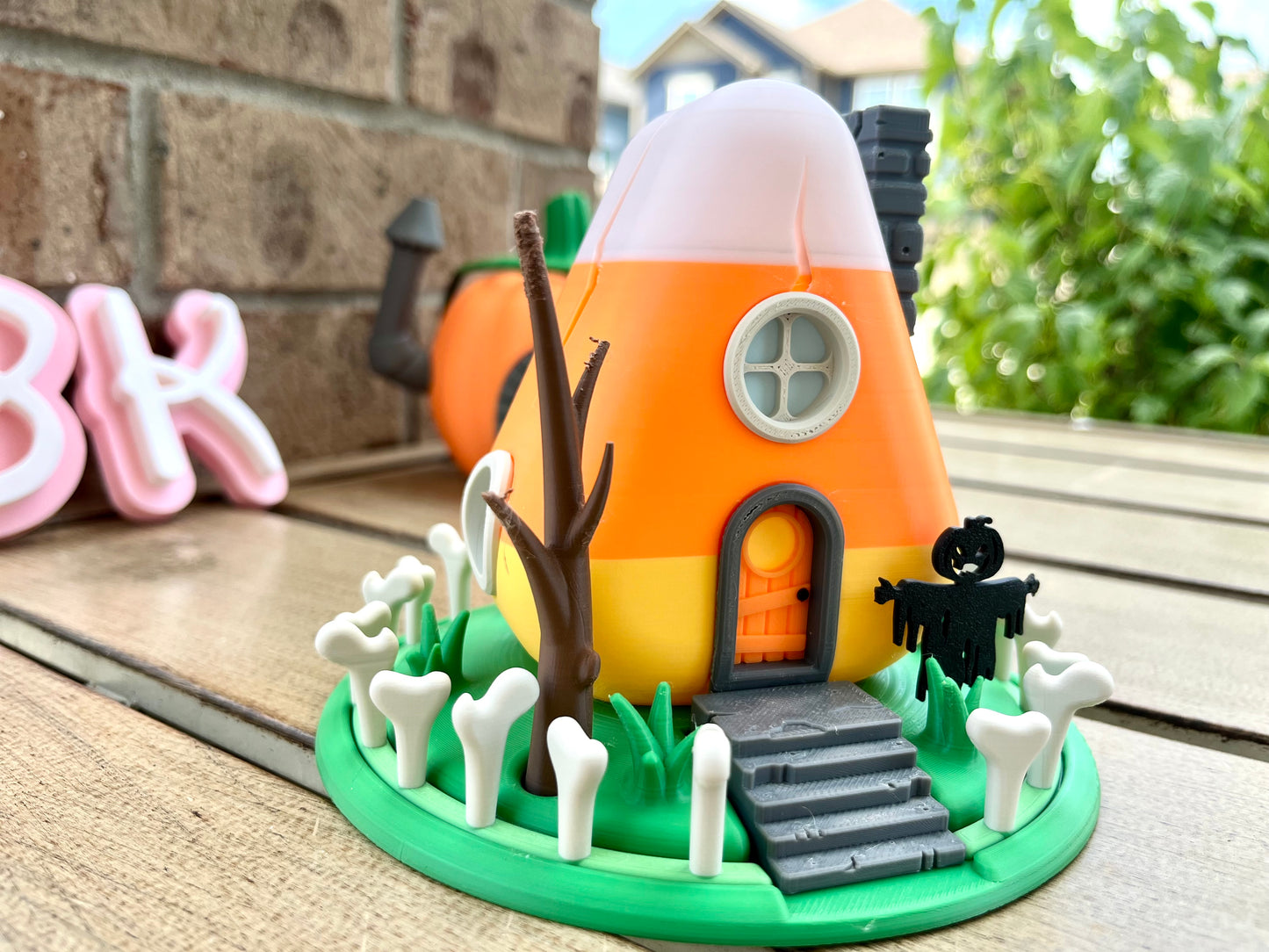 Spooky Halloween Fairy House: Cracked Candy Corn Miniature for Haunted Village Decor