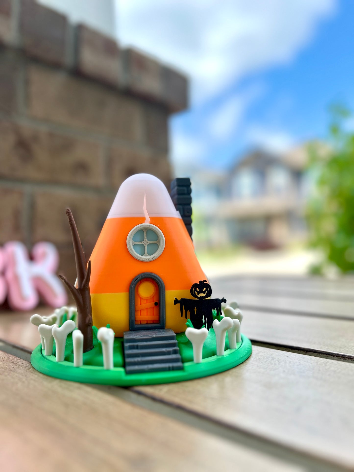 Spooky Halloween Fairy House: Cracked Candy Corn Miniature for Haunted Village Decor