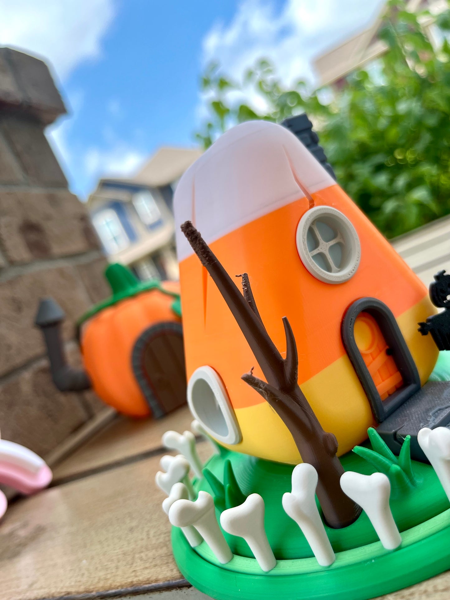 Spooky Halloween Fairy House: Cracked Candy Corn Miniature for Haunted Village Decor