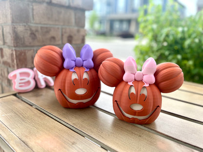 3D Printed Mouse-Inspired Pumpkin with the Classic Bow: Whimsical Fall Decor for Halloween & Autumn Celebrations