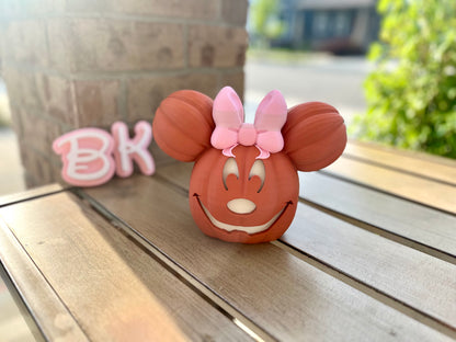 3D Printed Mouse-Inspired Pumpkin with the Classic Bow: Whimsical Fall Decor for Halloween & Autumn Celebrations