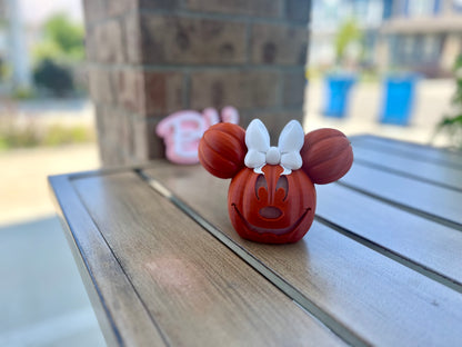 3D Printed Mouse Pumpkin Decor: Light-Up Halloween Decoration with Bow | Tea Light Included!