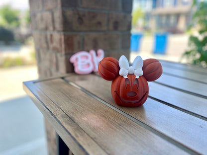 3D Printed Mouse Pumpkin Decor: Light-Up Halloween Decoration with Bow | Tea Light Included!