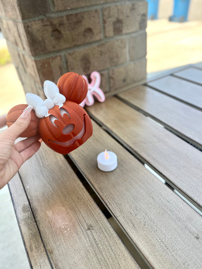 3D Printed Mouse Pumpkin Decor: Light-Up Halloween Decoration with Bow | Tea Light Included!