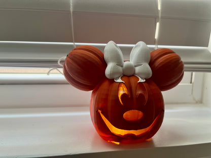 3D Printed Mouse Pumpkin Decor: Light-Up Halloween Decoration with Bow | Tea Light Included!