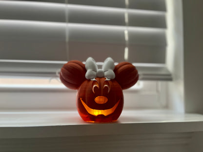3D Printed Mouse Pumpkin Decor: Light-Up Halloween Decoration with Bow | Tea Light Included!