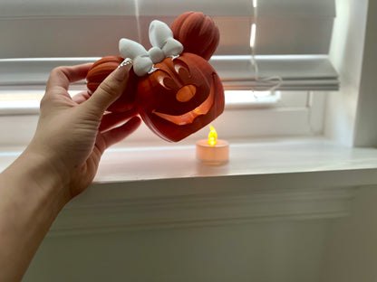 3D Printed Mouse Pumpkin Decor: Light-Up Halloween Decoration with Bow | Tea Light Included!