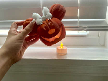 3D Printed Mouse Pumpkin Decor: Light-Up Halloween Decoration with Bow | Tea Light Included!