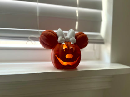 3D Printed Mouse Pumpkin Decor: Light-Up Halloween Decoration with Bow | Tea Light Included!