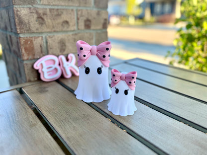 Customizable 3D Printed Halloween Girly Ghost Tea Light Holder with Bow