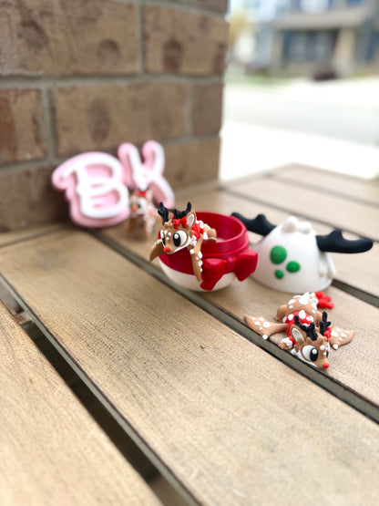 3D Printed Reindeer Dragon with Egg | Holiday Edition Flying Dragon Buddy