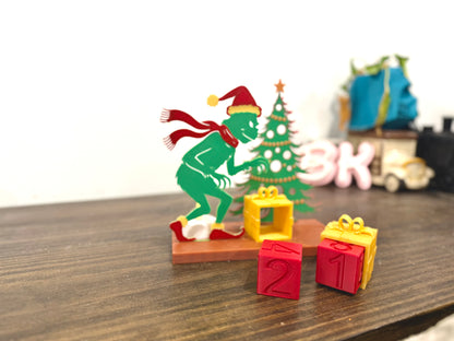 3D Printed Grinch-Inspired Christmas Countdown Tea Light Decor