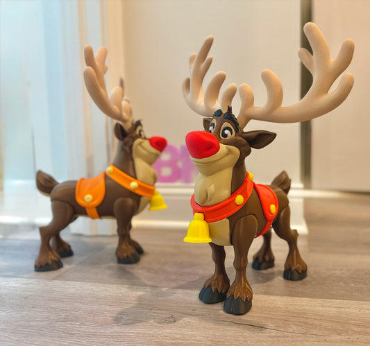 Oversized 3D Printed Red-Nosed Reindeer Holiday Display (18")