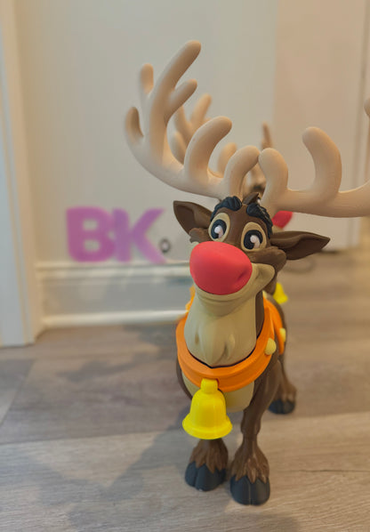 Oversized 3D Printed Red-Nosed Reindeer Holiday Display (18")
