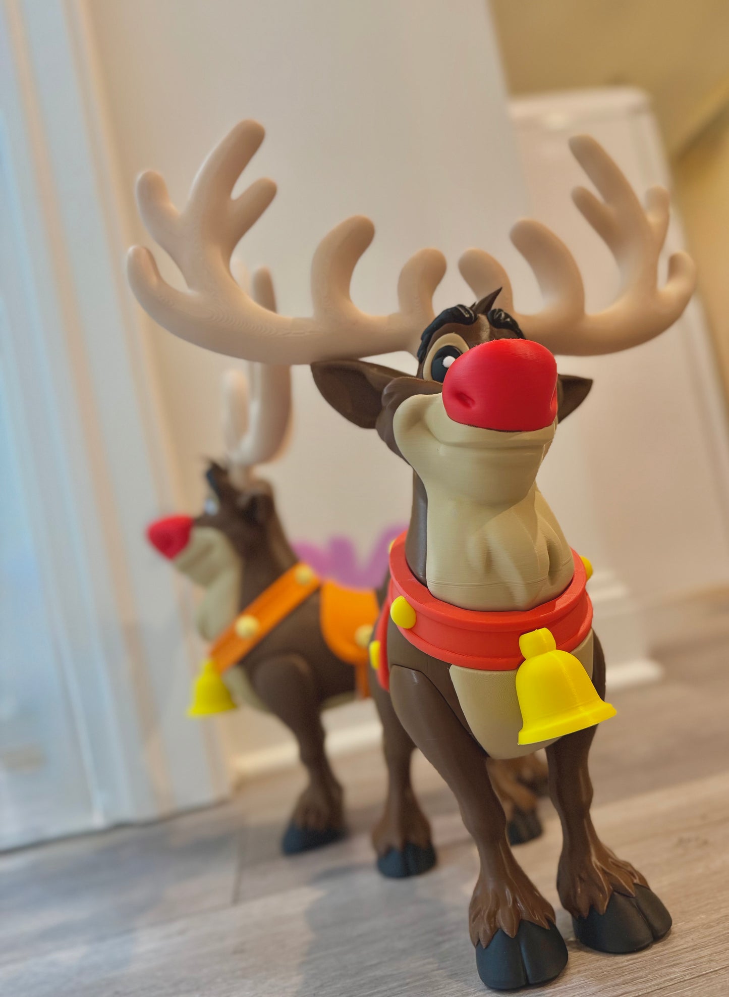 Oversized 3D Printed Red-Nosed Reindeer Holiday Display (18")