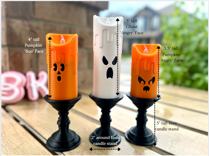 Spooky Halloween 3D Printed Faux Candle Set with LED Tealights - Boo Ghost Decorations