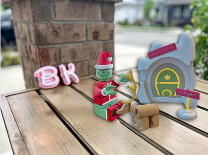 3D Printed Grinch & Max Brick-Style Lair Set – Complete Christmas Display