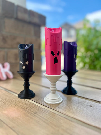Spooky Halloween 3D Printed Faux Candle Set with LED Tealights - Boo Ghost Decorations