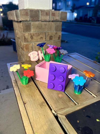 3D Printed Custom Flower Block Storage Organizer: Big Brick-Style Nursery Decor