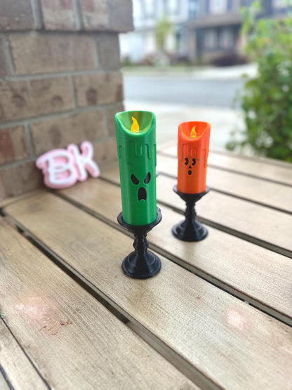 Spooky Halloween 3D Printed Faux Candle Set with LED Tealights - Boo Ghost Decorations