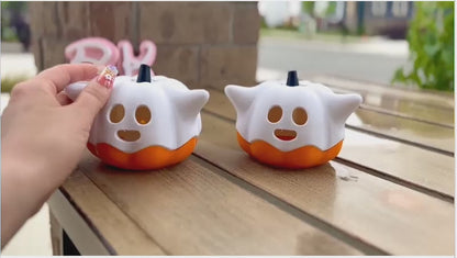 3D Printed Ghost Pumpkin Tea Light Holder: Spooky Halloween Decor | Light Included