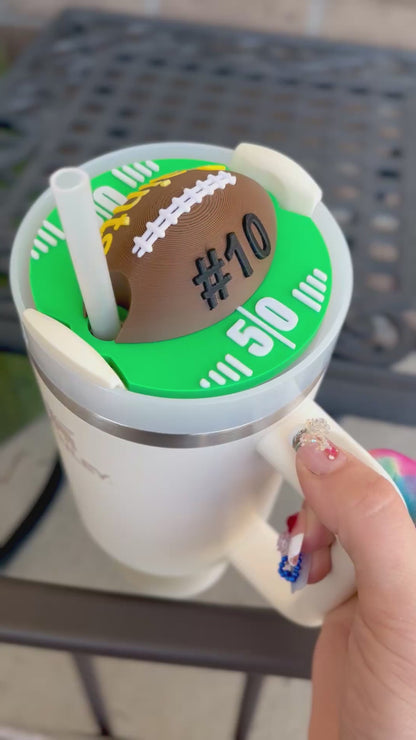 Personalized Football Tumbler Topper: Custom Stanley Cup Accessory for 30oz & 40oz Drinkware