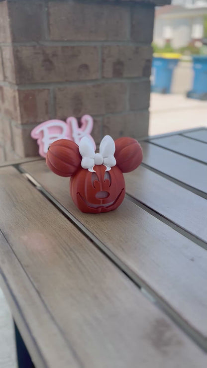 3D Printed Mouse Pumpkin Decor: Light-Up Halloween Decoration with Bow | Tea Light Included!