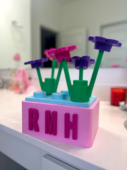 3D Printed Custom Flower Block Storage Organizer: Big Brick-Style Nursery Decor
